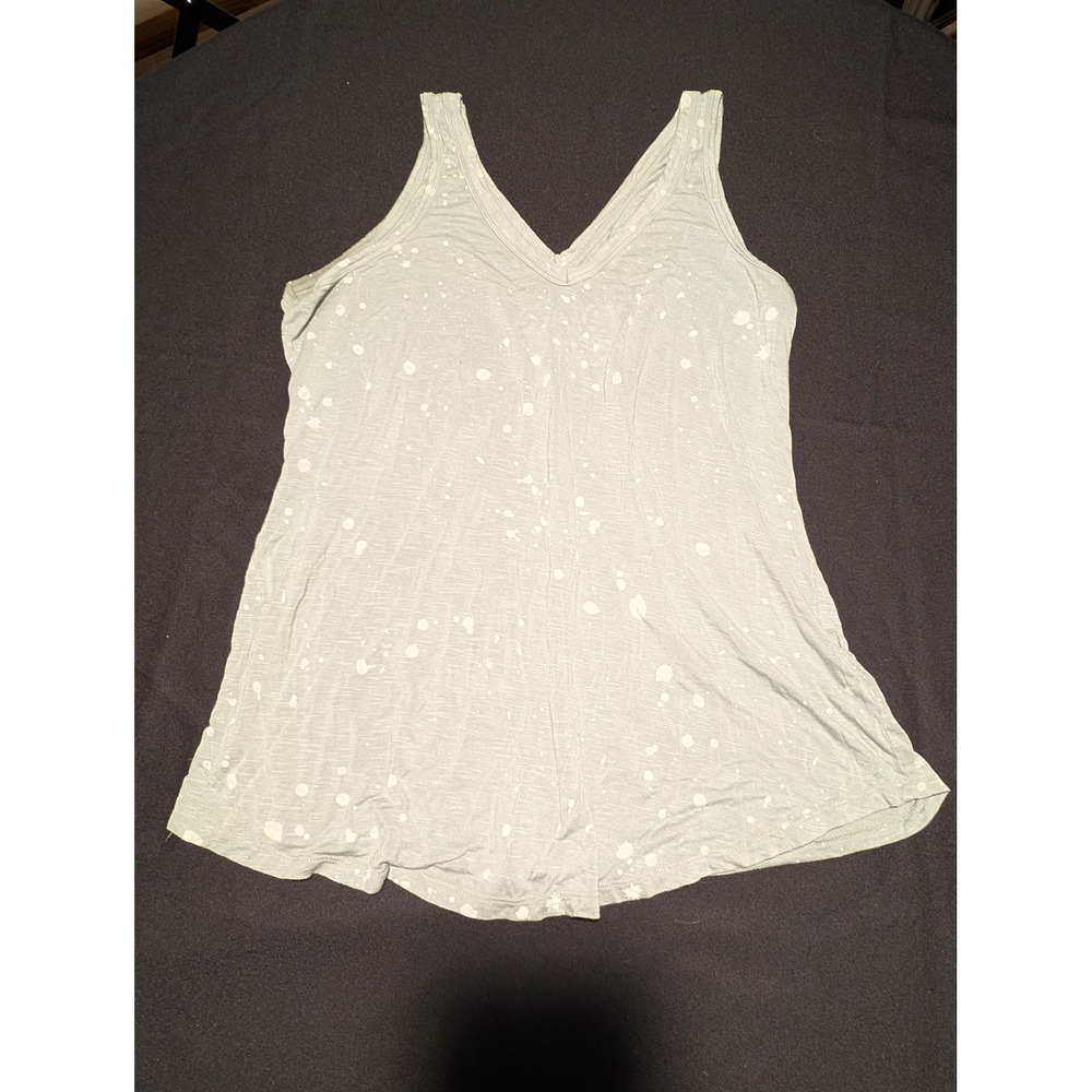 Maurices 24/7 Womens XL Light Green Paint Splatter V-Neck Tank Top Slub Knit